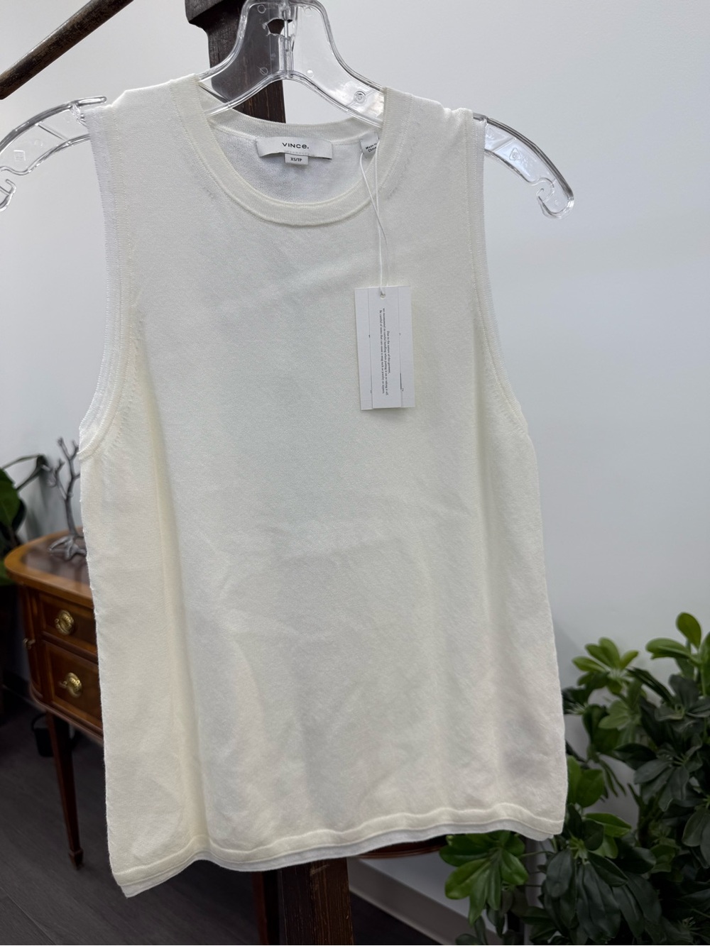 Vince Cream Ribbed Sleeveless Tank